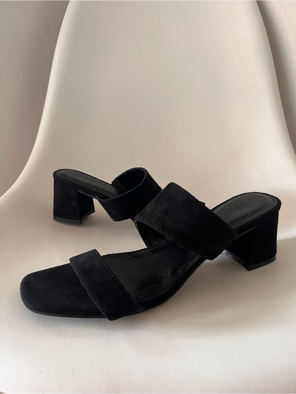 Jason Wu Black Suede Double Strap Block Heel Mules